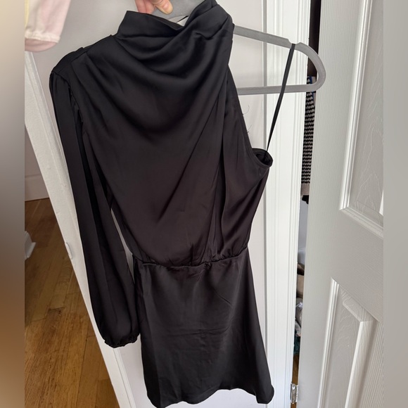 Hello Molly Satin One Sleeve Black Dress - Picture 3 of 4